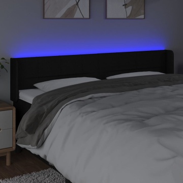 Tăblie de pat cu LED, negru, 203x16x78/88 cm, material textil - Img 4