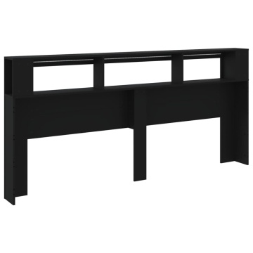 Tăblie de pat cu LED, negru, 220x18,5x103,5 cm, lemn - Img 7