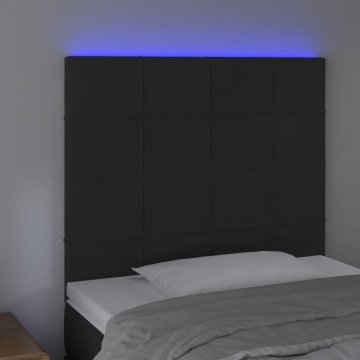 Tăblie de pat cu LED, negru, 80x5x118/128 cm, catifea - Img 3