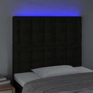 Tăblie de pat cu LED, negru, 90x5x118/128 cm, textil - Img 3