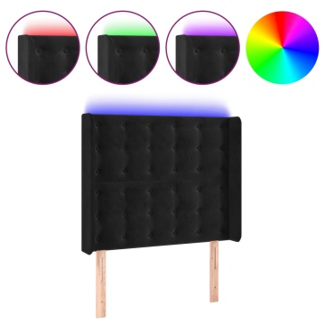 Tăblie de pat cu LED, negru, 93x16x118/128 cm, catifea - Img 2