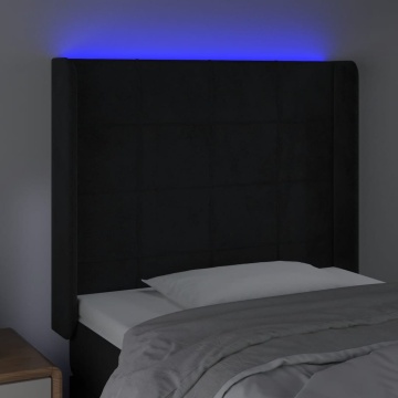 Tăblie de pat cu LED, negru, 93x16x118/128 cm, catifea - Img 4