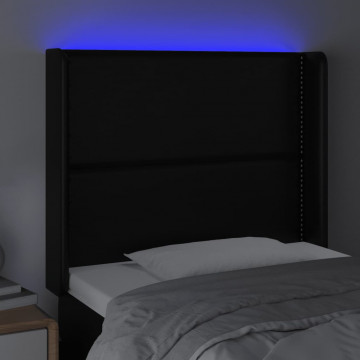 Tăblie de pat cu LED, negru, 93x16x118/128 cm, piele ecologică - Img 4