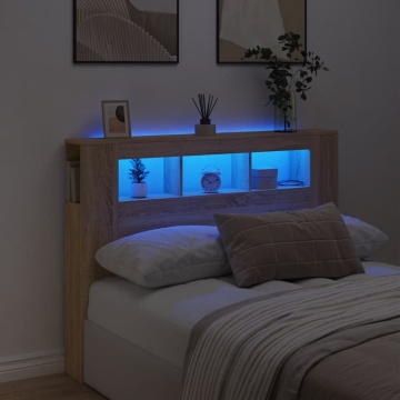 Tăblie de pat cu LED, stejar sonoma, 140x18,5x103,5 cm, lemn - Img 1