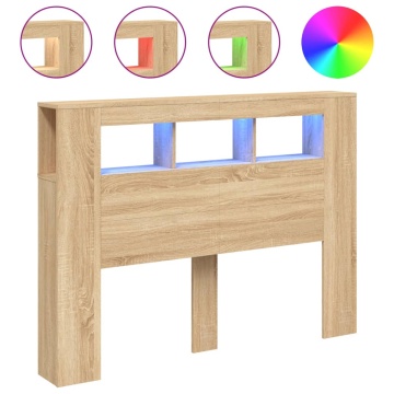 Tăblie de pat cu LED, stejar sonoma, 140x18,5x103,5 cm, lemn - Img 2