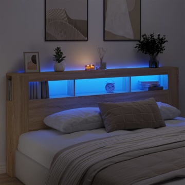 Tăblie de pat cu LED, stejar sonoma, 220x18,5x103,5 cm, lemn - Img 1