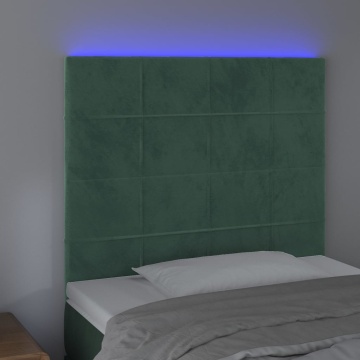 Tăblie de pat cu LED, verde închis, 80x5x118/128 cm, catifea - Img 3