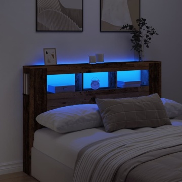 Tăblie pat cu LED lemn vechi 160x18,5x103,5 cm lemn prelucrat - Img 1