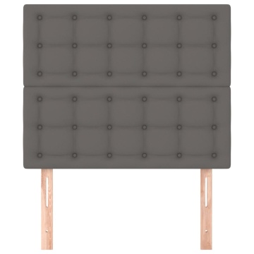 Tăblii de pat, 2 buc, gri, 100x5x78/88 cm, piele ecologică - Img 3
