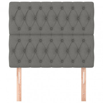 Tăblii de pat, 2 buc, gri închis, 100x7x78/88 cm, textil - Img 3
