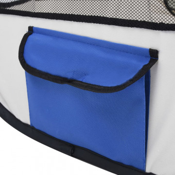 Țarc câini pliabil cu sac de transport, albastru, 145x145x61 cm - Img 5