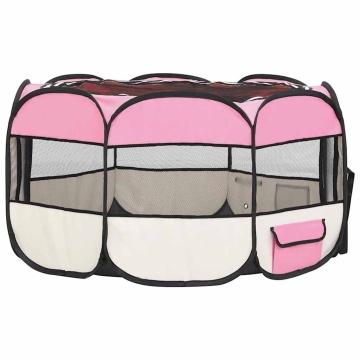 Țarc joacă pliabil câini cu sac de transport roz 125x125x61 cm - Img 4