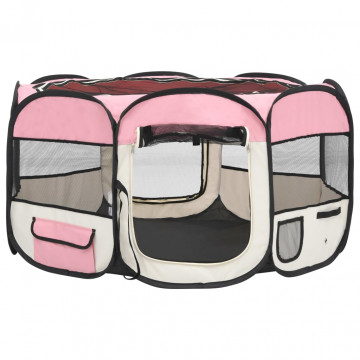 Țarc joacă pliabil câini cu sac de transport roz 125x125x61 cm - Img 3