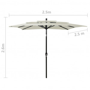 Umbrelă de soare 3 niveluri, stâlp aluminiu, nisipiu, 2,5x2,5 m - Img 7