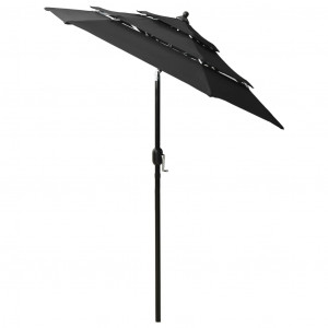 Umbrelă de soare 3 niveluri, stâlp de aluminiu, negru, 2 m - Img 4