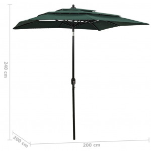 Umbrelă de soare 3 niveluri, stâlp de aluminiu, verde, 2x2 m - Img 5
