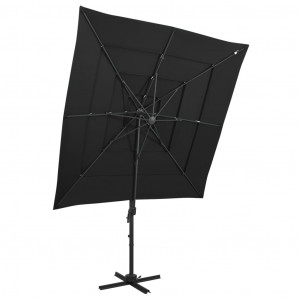Umbrelă de soare 4 niveluri stâlp aluminiu negru 250x250 cm - Img 1