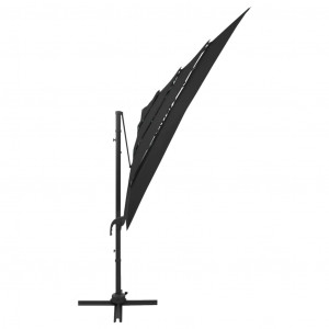 Umbrelă de soare 4 niveluri stâlp aluminiu negru 250x250 cm - Img 8