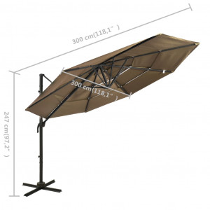 Umbrelă de soare 4 niveluri, stâlp de aluminiu, gri taupe 3x3 m - Img 7