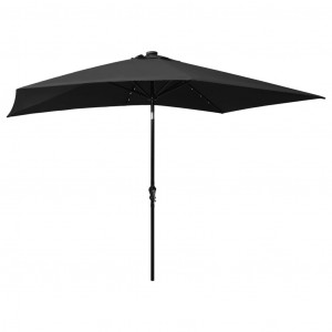 Umbrelă de soare cu stâlp din oțel & LED-uri, negru, 2x3 m - Img 5