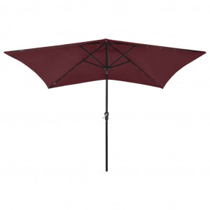 Umbrelă de soare cu stâlp din oțel & LED-uri, roșu bordo, 2x3 m - Img 4