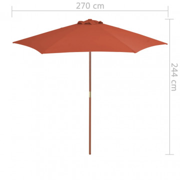 Umbrelă de soare de exterior, stâlp din lemn, cărămiziu, 270 cm - Img 5