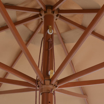Umbrelă de soare de exterior, stâlp din lemn, gri taupe, 350 cm - Img 3