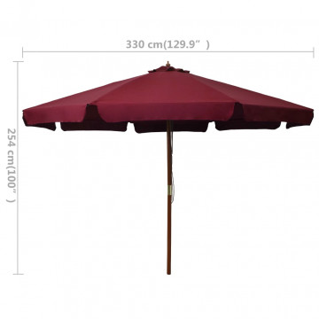 Umbrelă de soare de exterior, stâlp lemn, roșu burgund, 330 cm - Img 5