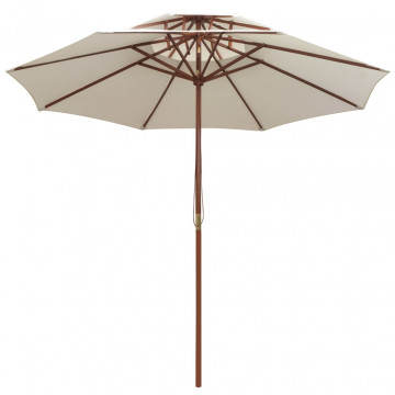 Umbrelă de soare dublă, 270x270 cm, stâlp de lemn, alb crem - Img 2
