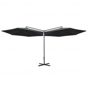 Umbrelă de soare dublă cu stâlp din oțel, antracit, 600 cm - Img 4
