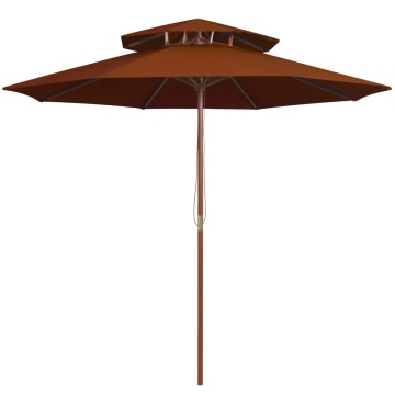 Umbrelă de soare dublă, stâlp din lemn, cărămiziu, 270 cm - Img 1