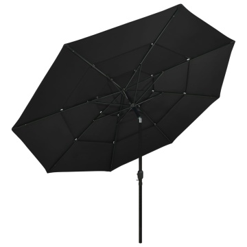 Umbrelă grădină cu 3 niveluri, stâlp aluminiu, negru, 3,5 m - Img 2