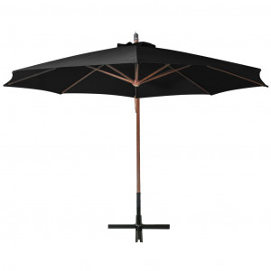 Umbrelă suspendată cu stâlp, negru, 3,5x2,9 m, lemn masiv brad - Img 4