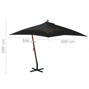 Umbrelă suspendată cu stâlp, negru, 3x3 m, lemn masiv de brad - Img 7