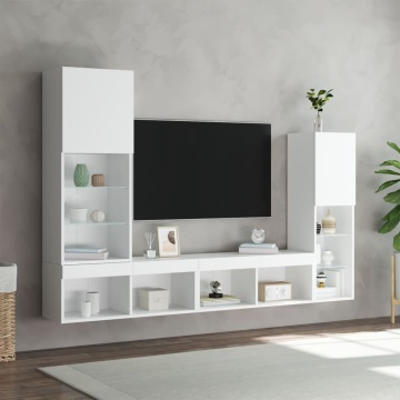 Unități de perete TV cu LED-uri, 4 piese, alb, lemn prelucrat - Img 4