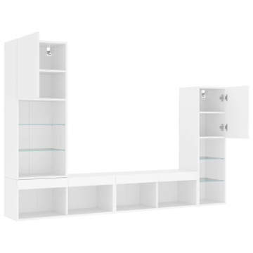 Unități de perete TV cu LED-uri, 4 piese, alb, lemn prelucrat - Img 5