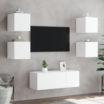 Unități de perete TV cu LED-uri, 6 piese, alb, lemn prelucrat - Img 8