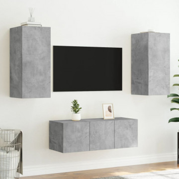 Unități TV de perete cu LED-uri 4 piese gri beton lemn compozit - Img 8