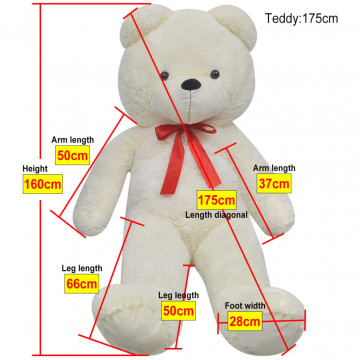 Ursuleț de pluș moale de jucărie XXL, alb, 160 cm - Img 4
