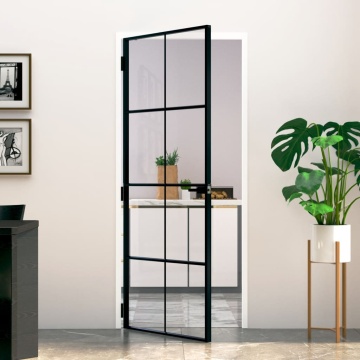 Ușă de interior negru 83x201,5 cm sticlă securiz./aluminiu slim - Img 1