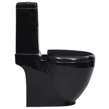 Vas WC toaletă de baie, negru, ceramică, rotund, flux inferior - Img 3