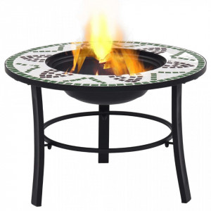 Vatră de foc cu mozaic, verde, 68 cm, ceramică - Img 2