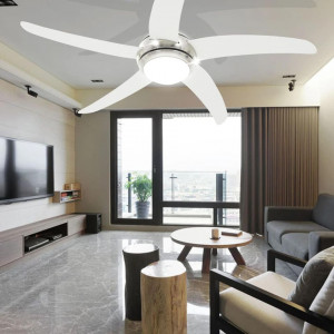 Ventilator tavan decorativ cu iluminare, 128 cm, alb - Img 3