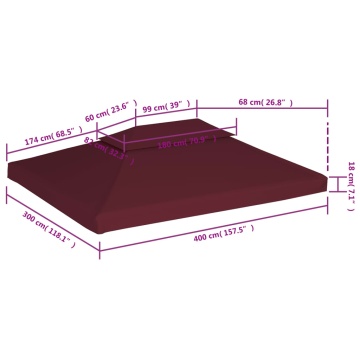 Acoperiș de pavilion, 2 niveluri, roșu bordo, 4 x 3 m, 310 g/m² - Img 6