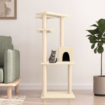 Ansamblu de pisici cu stâlpi din funie de sisal, crem, 123 cm - Img 1