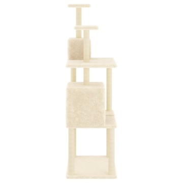 Ansamblu de pisici cu stâlpi din funie de sisal, crem, 167 cm - Img 4