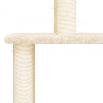 Ansamblu de pisici cu stâlpi din funie de sisal, crem, 183 cm - Img 6