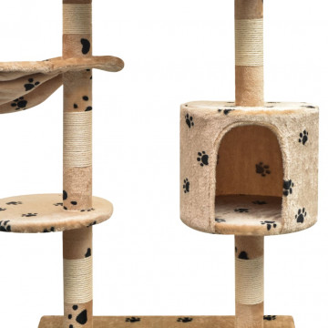 Ansamblu pisici, funie de sisal, 125 cm, imprimeu lăbuțe, bej - Img 3