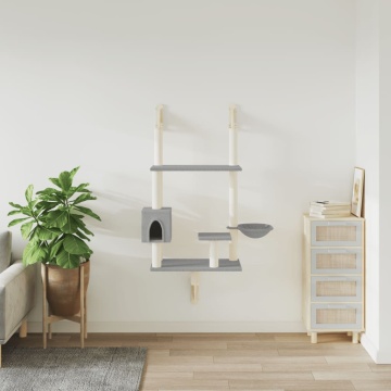 Ansamblu pisici perete cu stâlp zgâriere, gri deschis, 153 cm - Img 3