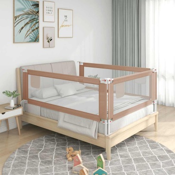 Balustradă de protecție pat copii, gri taupe, 140x25 cm, textil - Img 1